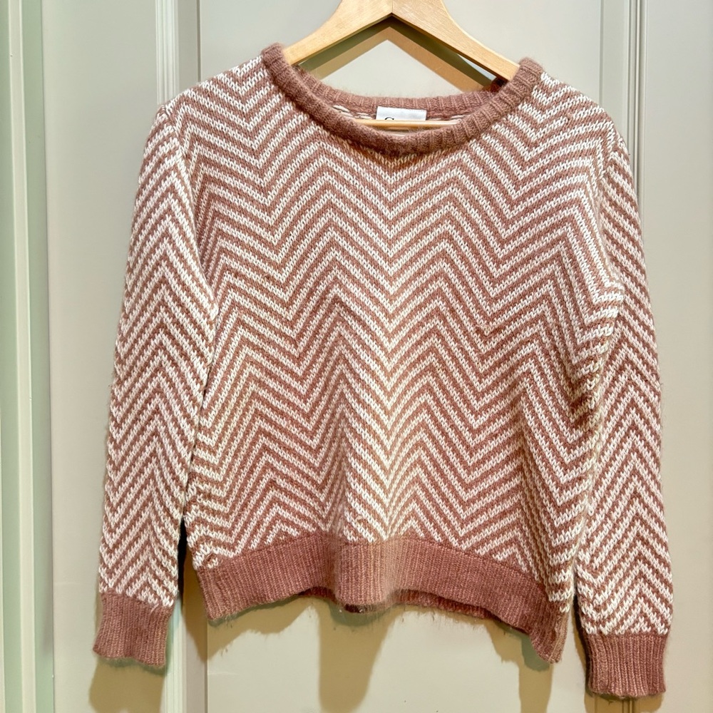 ANTHROPOLOGIE X GANNI Candy Floss Chevron Wool Angora Blend Sweater Brown Small
